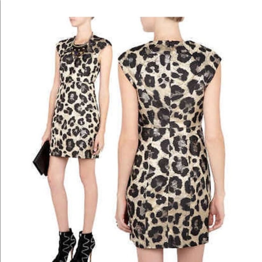 ✅TIBI LEOPARD PRINT CAP‎ SLEEVE MINI DRESS SIZE 4